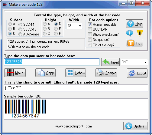 Bar Code 128 Screenshot